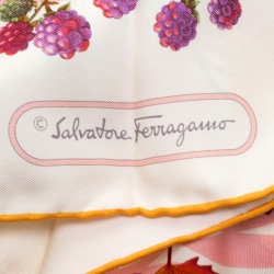 Salvatore Ferragamo Multicolor Floral and Fruit Printed Silk Square Scarf