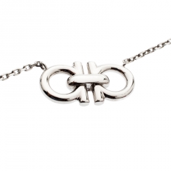 Pre Owned Salvatore Ferragamo Double Gancio Crystal Silver Tone Necklace