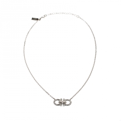 Pre Owned Salvatore Ferragamo Double Gancio Crystal Silver Tone Necklace