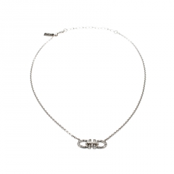 Pre Owned Salvatore Ferragamo Double Gancio Crystal Silver Tone Necklace