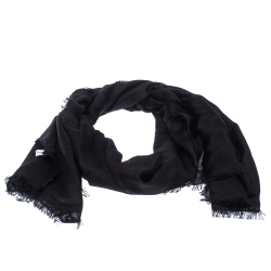 Salvatore Ferragamo Black Tonal Gancini Patterned Jacquard Cashmere Silk Shawl