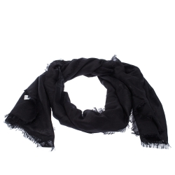 Salvatore Ferragamo Black Tonal Gancini Patterned Jacquard Cashmere Silk Shawl