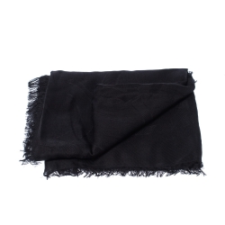 Salvatore Ferragamo Black Tonal Gancini Patterned Jacquard Cashmere Silk Shawl