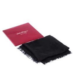 Salvatore Ferragamo Black Tonal Gancini Patterned Jacquard Cashmere Silk Shawl