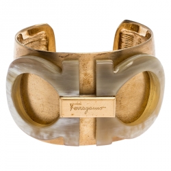 مملوكة مسبقًا Salvatore Ferragamo Gold Tone Gancini Wide Cuff Bracelet