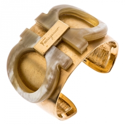 مملوكة مسبقًا Salvatore Ferragamo Gold Tone Gancini Wide Cuff Bracelet