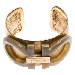 مملوكة مسبقًا Salvatore Ferragamo Gold Tone Gancini Wide Cuff Bracelet