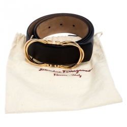 Pre Owned حزام سالفاتوري فيراغامو غانسيو جلد أسود 85 سم