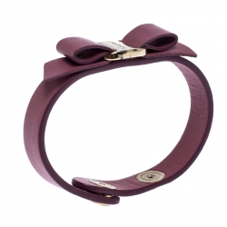 Salvatore Ferragamo Vara Bow Purple Leather Gold Tone Bracelet