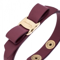 Salvatore Ferragamo Vara Bow Purple Leather Gold Tone Bracelet