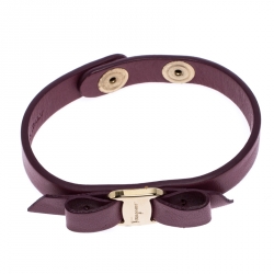 Salvatore Ferragamo Vara Bow Purple Leather Gold Tone Bracelet