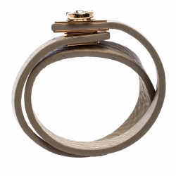 Salvatore Ferragamo Gancini Beige Leather Gold Tone Double Wrap Bracelet 