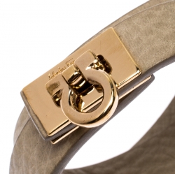 Salvatore Ferragamo Gancini Beige Leather Gold Tone Double Wrap Bracelet 