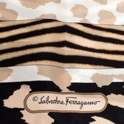 Pre Owned Salvatore Ferragamo Brown Multi Animal Print Gancini Silk Scarf 