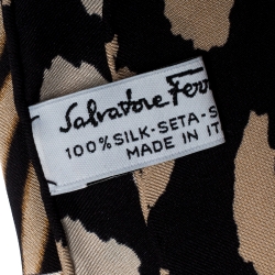 Pre Owned Salvatore Ferragamo Brown Multi Animal Print Gancini Silk Scarf 
