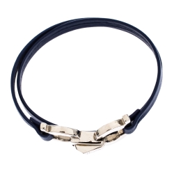 Pre Owned Salvatore Ferragamo Gancini Blue Leather Silver Tone Slim Wrap Bracelet