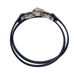 Pre Owned Salvatore Ferragamo Gancini Blue Leather Silver Tone Slim Wrap Bracelet