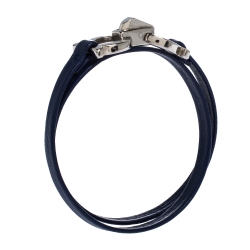 Pre Owned Salvatore Ferragamo Gancini Blue Leather Silver Tone Slim Wrap Bracelet