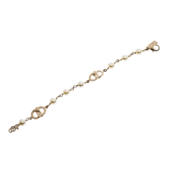 Pre Owned Salvatore Ferragamo Gancio Faux Pearl Gold Tone Chain Bracelet