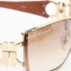 Pre Owned Salvatore Ferragamo Brown Leather Sunglasses