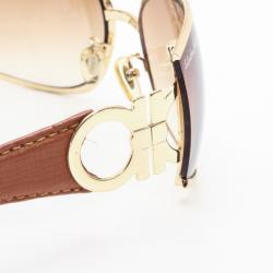 Pre Owned Salvatore Ferragamo Brown Leather Sunglasses