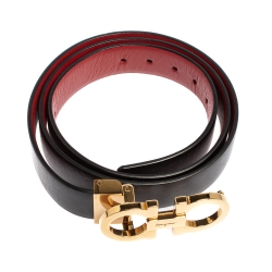 مملوكة مسبقًا Salvatore Ferragamo Black/Red Leather Reversible Gancini Buckle Belt Size 85CM