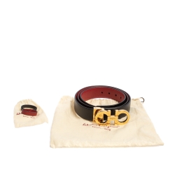 مملوكة مسبقًا Salvatore Ferragamo Black/Red Leather Reversible Gancini Buckle Belt Size 85CM