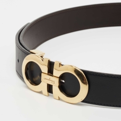 Salvatore Ferragamo Black/Brown Leather Reversible Gancini Buckle Belt Size 90CM