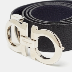 Pre Owned Salvatore Ferragamo Navy Blue/Black Leather Gancini Cut to Size Belt