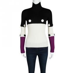 Salvatore Ferragamo Fall'16 Colorblock Button Detail Ribbed Wool Sweater XS