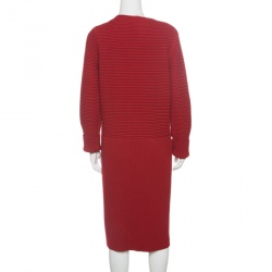 Pre Owned Salvatore Ferragamo Red Wool Chunky Rib Knit Dress Cardigan L