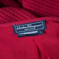 Pre Owned Salvatore Ferragamo Red Wool Chunky Rib Knit Dress Cardigan L