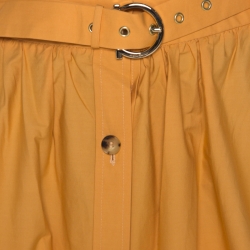 Pre Owned Salvatore Ferragamo Orange Cotton Gathered Belted Midi Skirt M