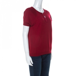 Pre Owned Salvatore Ferragamo Red Wool Puff Sleeve Top XL