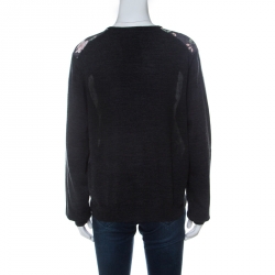 Pre Owned Salvatore Ferragamo Charcoal Grey Knit and Floral Printed Silk Cardigan XL