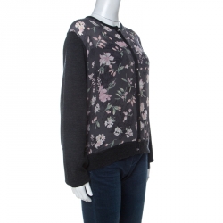 Pre Owned Salvatore Ferragamo Charcoal Grey Knit and Floral Printed Silk Cardigan XL