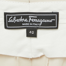 Pre Owned Salvatore Ferragamo Off White Wool Buckle Detail Trousers M