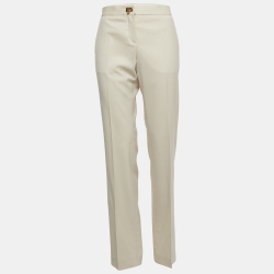 Pre Owned Salvatore Ferragamo Off White Wool Buckle Detail Trousers M