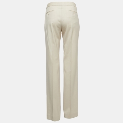 Pre Owned Salvatore Ferragamo Off White Wool Buckle Detail Trousers M