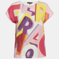 Multicolor Printed Cotton Sequin Detail T-Shirt