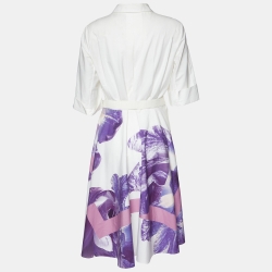 Pre Owned Salvatore Ferragamo Purple/White Printed Cotton Belted Midi Dress M