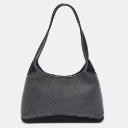 Salvatore Ferragamo Black Leather and Suede Hobo