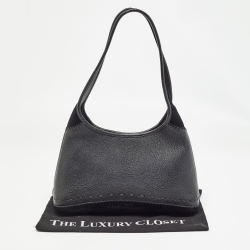 Salvatore Ferragamo Black Leather and Suede Hobo