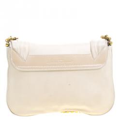 Pre Owned Salvatore Ferragamo Off White Leather Beaded Chain Shoulder Bag