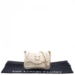 Pre Owned Salvatore Ferragamo Off White Leather Beaded Chain Shoulder Bag