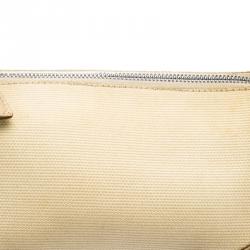 Pre Owned Salvatore Ferragamo Beige Canvas and Leather Cosmetic Pouch