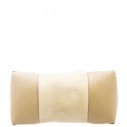 Pre Owned Salvatore Ferragamo Beige Canvas and Leather Cosmetic Pouch
