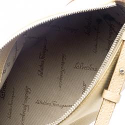 Pre Owned Salvatore Ferragamo Beige Canvas and Leather Cosmetic Pouch