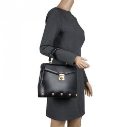 Pre Owned Salvatore Ferragamo Black Leather Vintage Studded Top Handle Bag