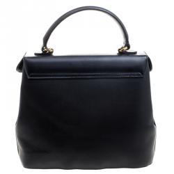 Pre Owned Salvatore Ferragamo Black Leather Vintage Studded Top Handle Bag